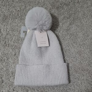 New LC Lauren Conrad Ribbed Winter Pom Pom Hat Beanie One Size Grey